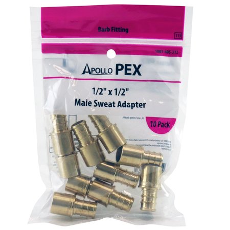 APOLLO PEX 1/2 in. Brass PEX Barb x Male Copper Sweat Adapter (10-Pack), 10PK APXMS121210PK